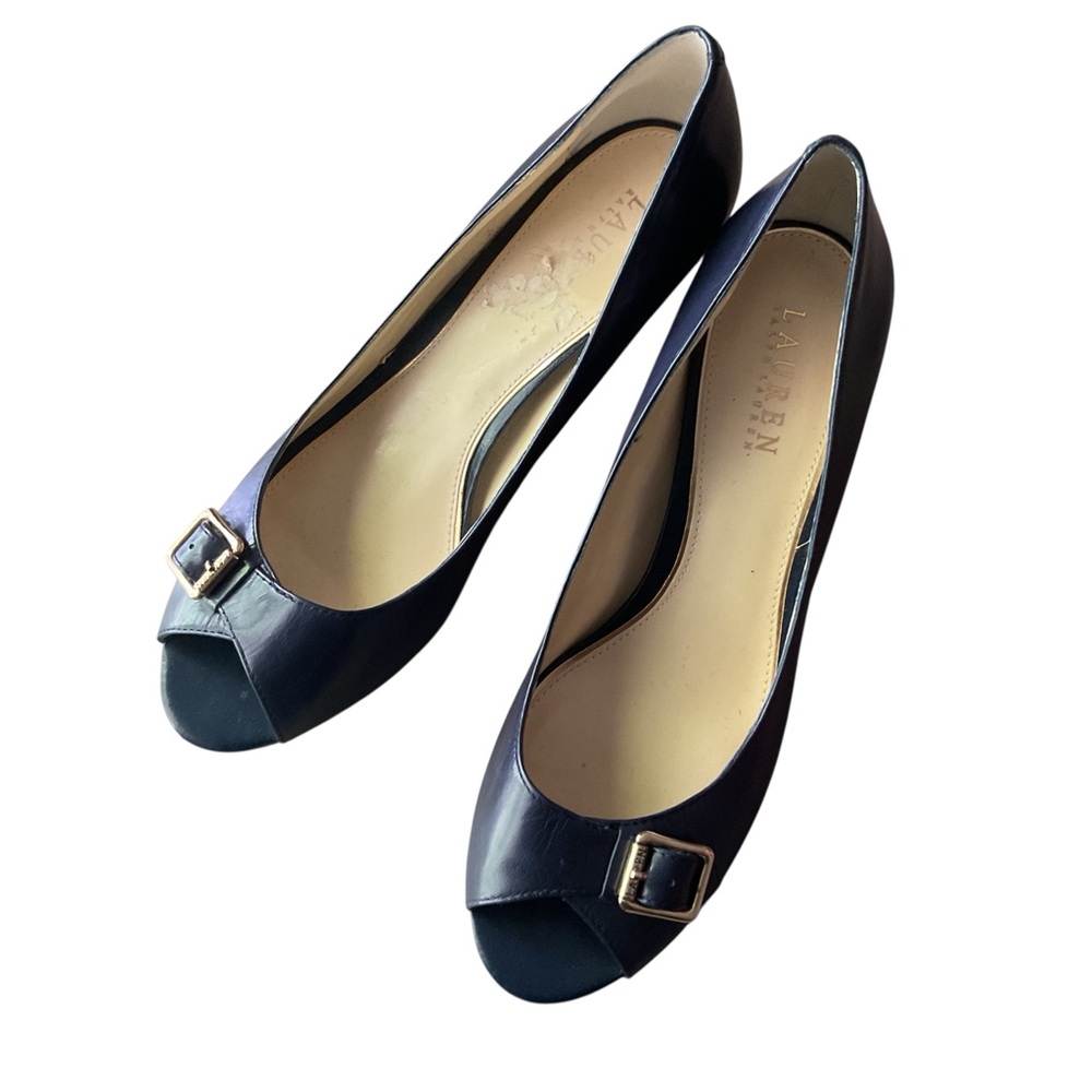 Ralph Lauren Peep Toe Pumps by Sz. 9 B navy blue heels office